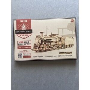ROKR Prime Steam Express 308 Piece Wooden Train Model Kit 3D Puzzle 1:80 Scale